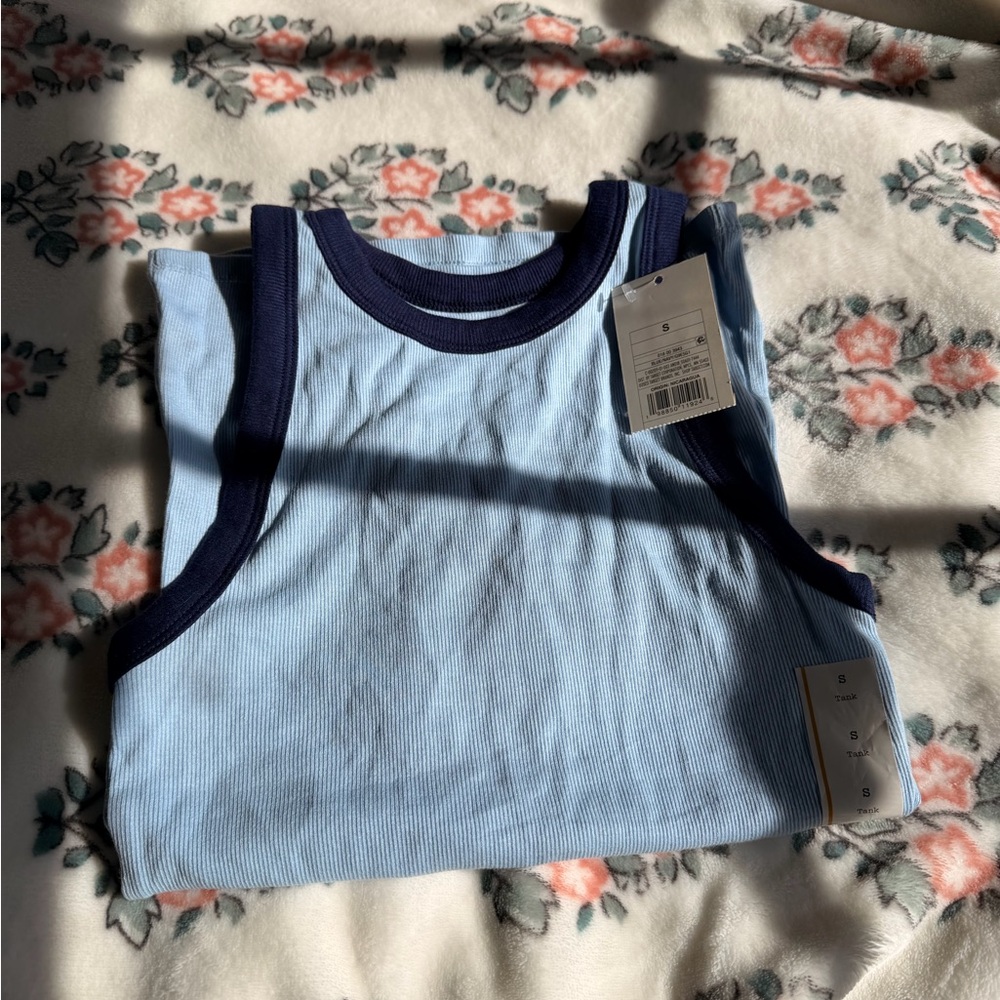 a new day Light Blue Tank Top with Navy Trim